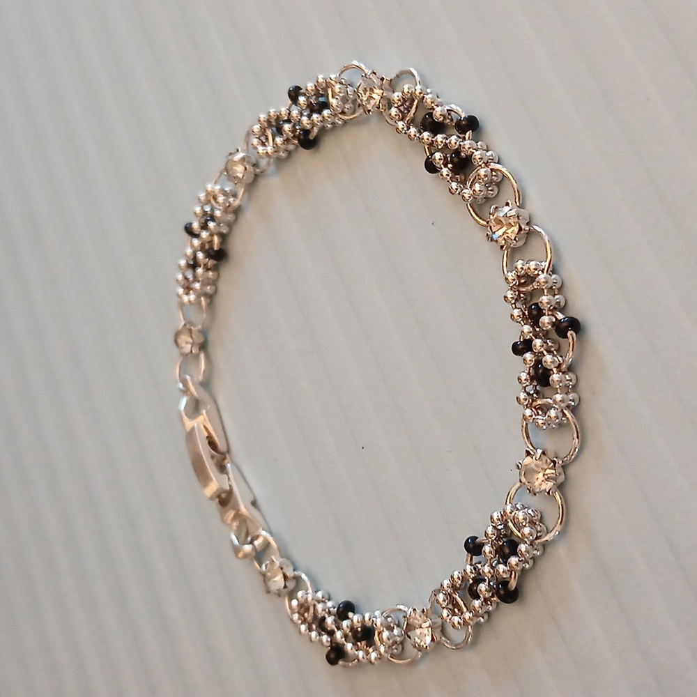 Women's Black And silver Beaded Embellished Statement Bracelet - Picture 11 of 16